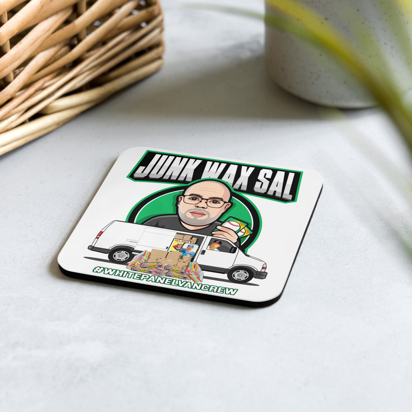 Junk Wax Sal - White Panel Van Crew - Cork-back coaster